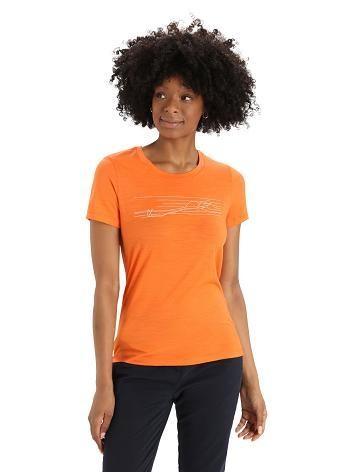 T Shirts Icebreaker Merino Tech Lite II Corta Sleeve Ski Stripes Femme Orange | FR 1593OKIR